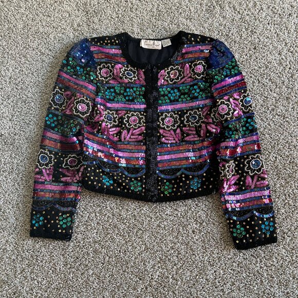 Vintage Laurence Kazar New York Womens Sz S Sequin Beaded Floral Jacket - Picture 13 of 13
